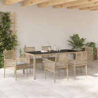 Produktbild för Trädgårdsmöbelset 7 pcs Beige konstrotting