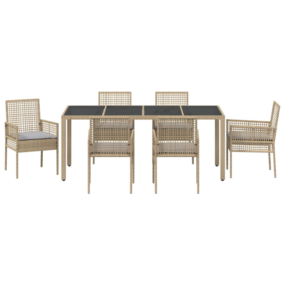 Produktbild för Trädgårdsmöbelset 7 pcs Beige konstrotting
