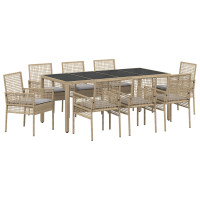Produktbild för Trädgårdsmöbelset 9 pcs Beige konstrotting