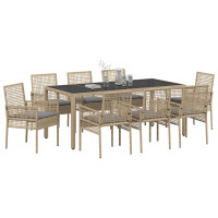 Produktbild för Trädgårdsmöbelset 9 pcs Beige konstrotting