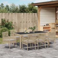 Produktbild för Trädgårdsmöbelset 9 pcs Beige konstrotting