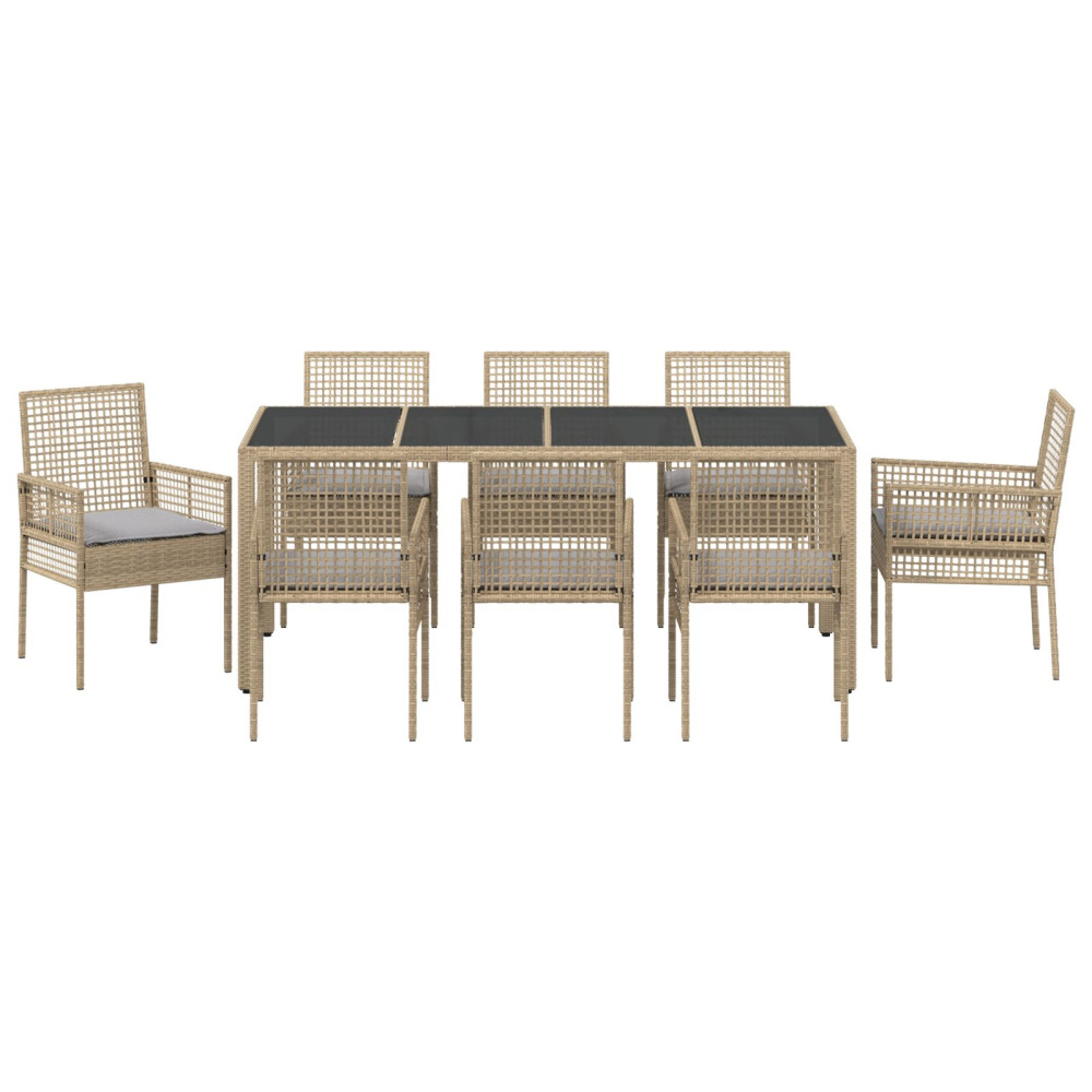 Produktbild för Trädgårdsmöbelset 9 pcs Beige konstrotting