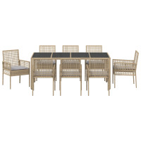Produktbild för Trädgårdsmöbelset 9 pcs Beige konstrotting