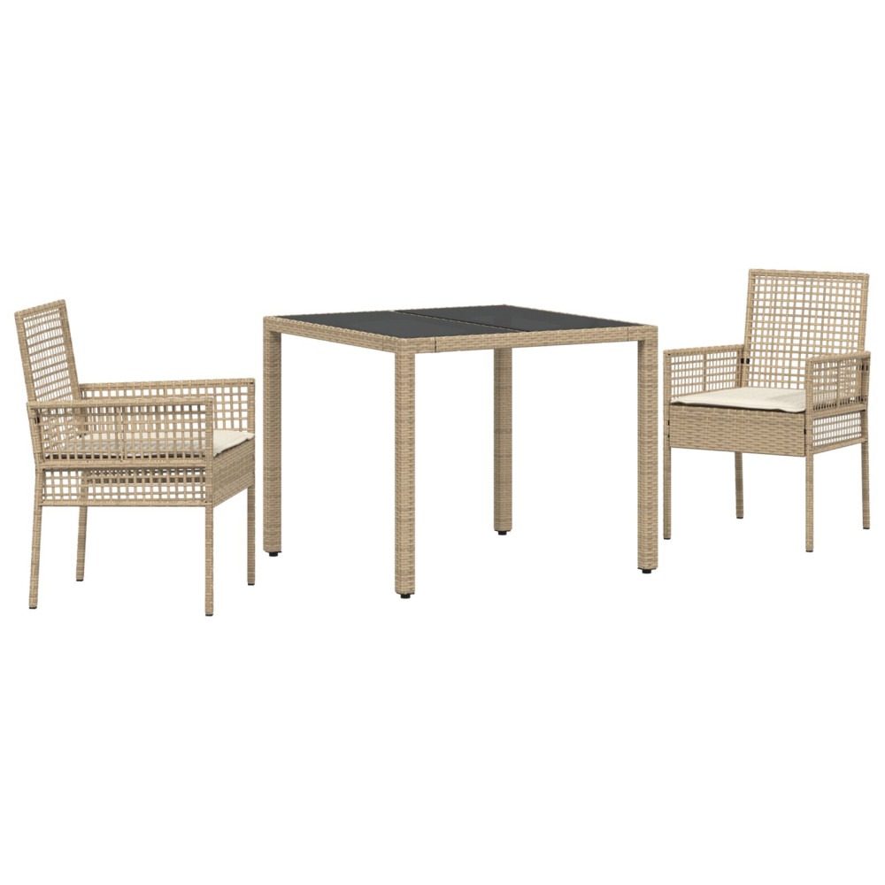 Produktbild för Trädgårdsmöbelset 3 pcs Beige konstrotting