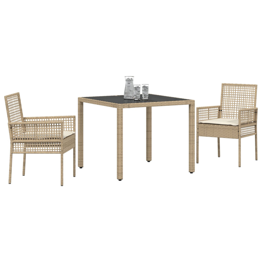 Produktbild för Trädgårdsmöbelset 3 pcs Beige konstrotting