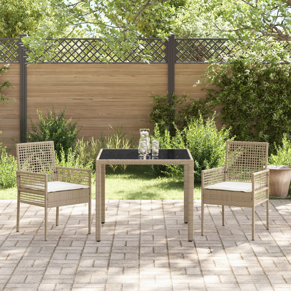 Produktbild för Trädgårdsmöbelset 3 pcs Beige konstrotting