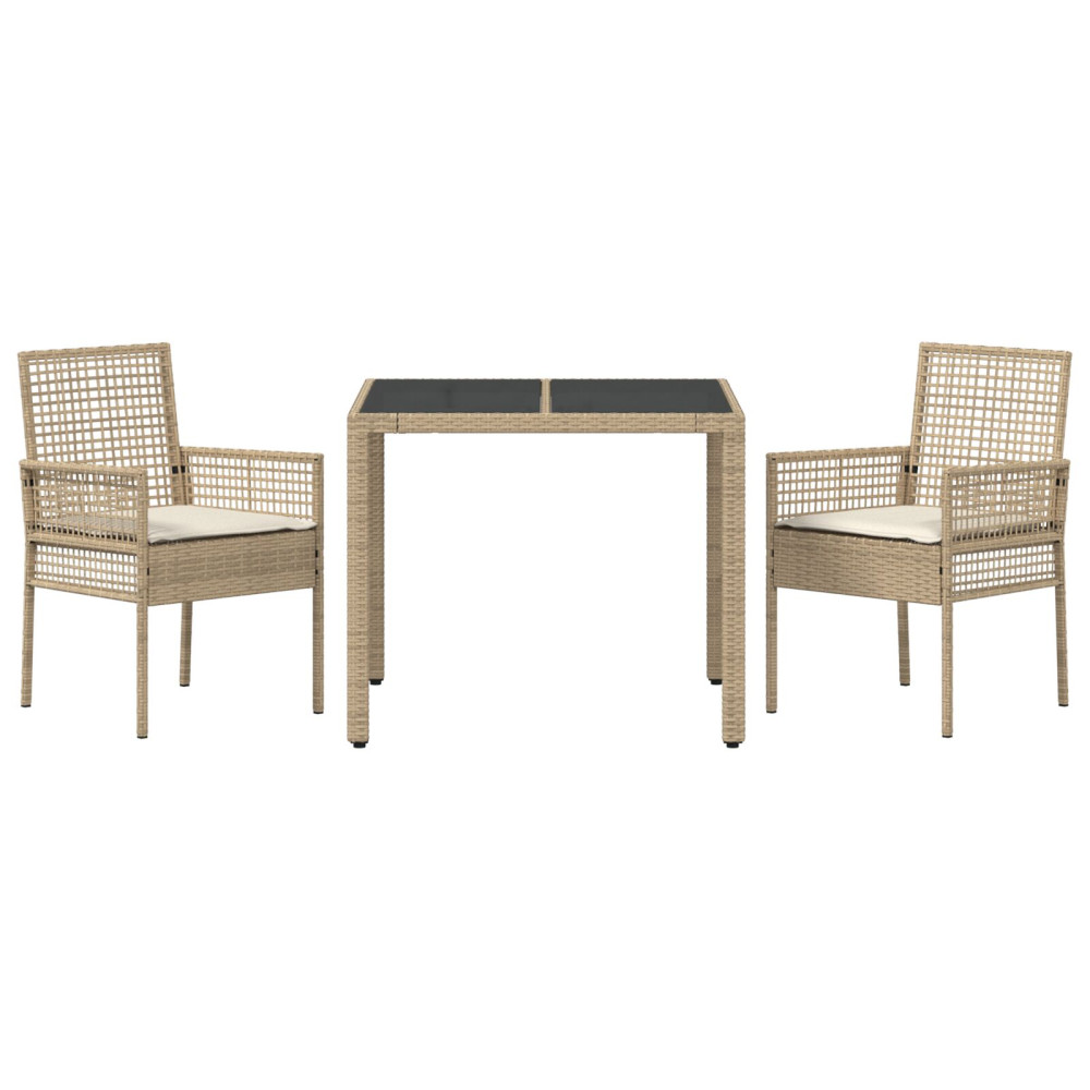 Produktbild för Trädgårdsmöbelset 3 pcs Beige konstrotting