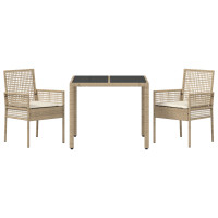 Produktbild för Trädgårdsmöbelset 3 pcs Beige konstrotting