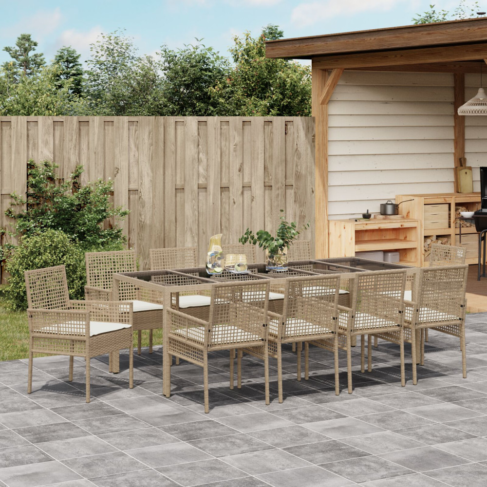 Produktbild för Trädgårdsmöbelset 11 pcs Beige konstrotting
