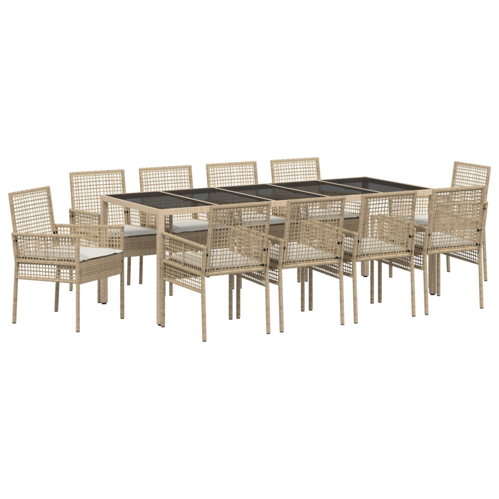 Produktbild för Trädgårdsmöbelset 11 pcs Beige konstrotting