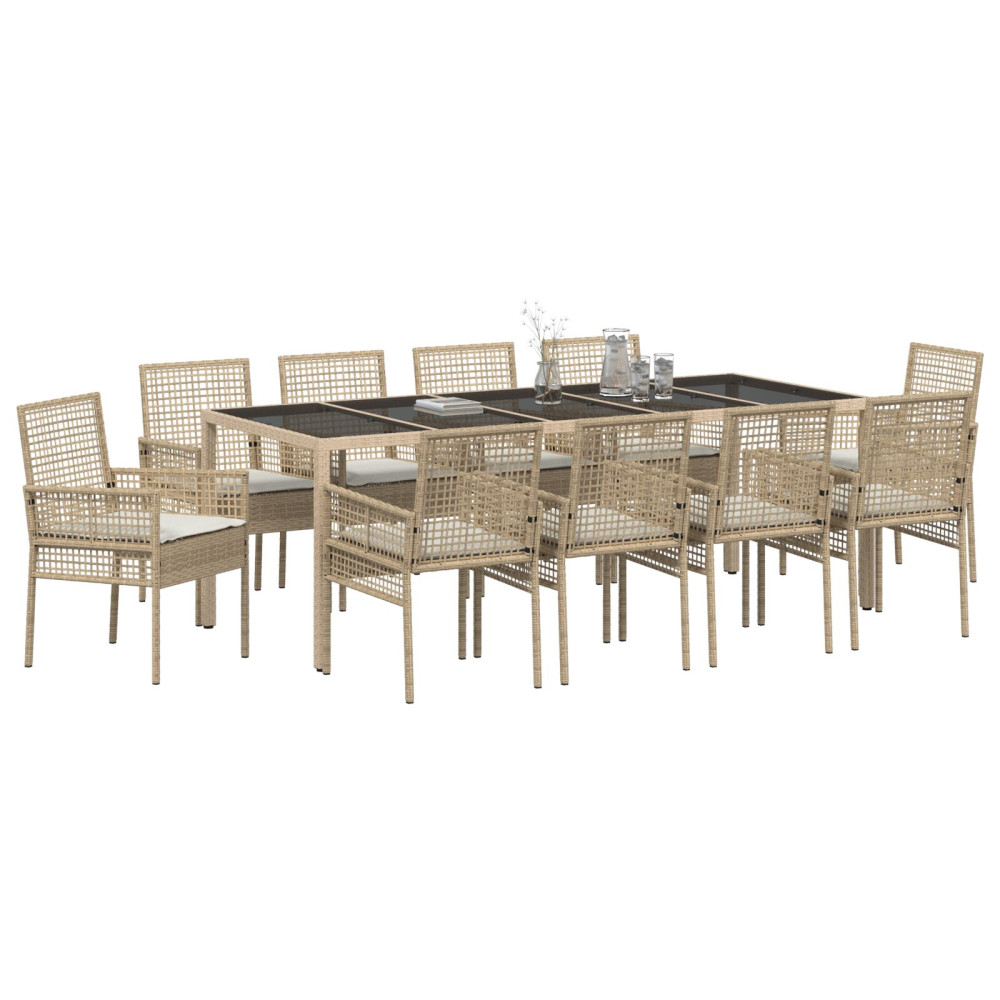 Produktbild för Trädgårdsmöbelset 11 pcs Beige konstrotting
