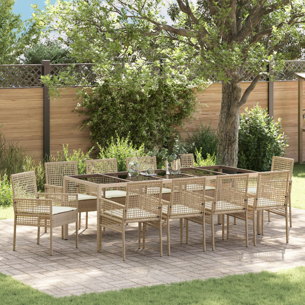 Produktbild för Trädgårdsmöbelset 11 pcs Beige konstrotting