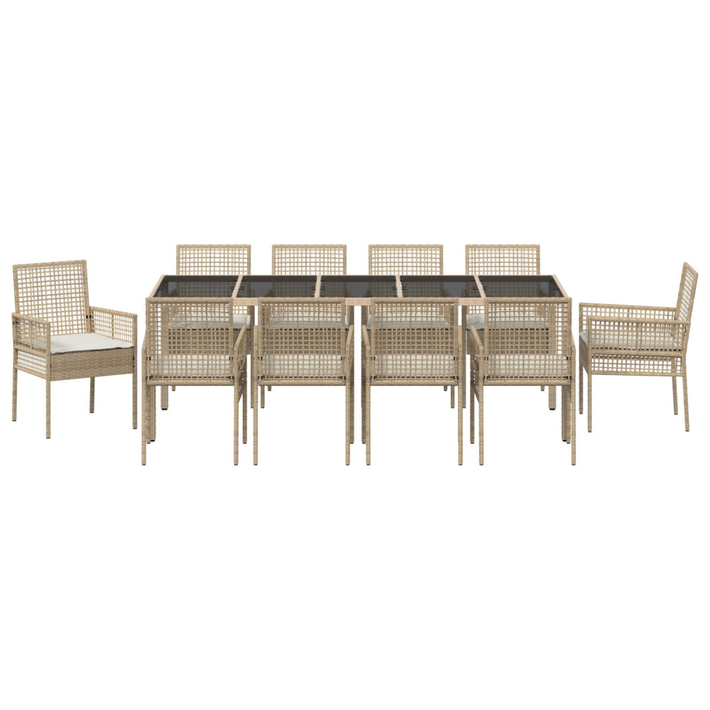 Produktbild för Trädgårdsmöbelset 11 pcs Beige konstrotting
