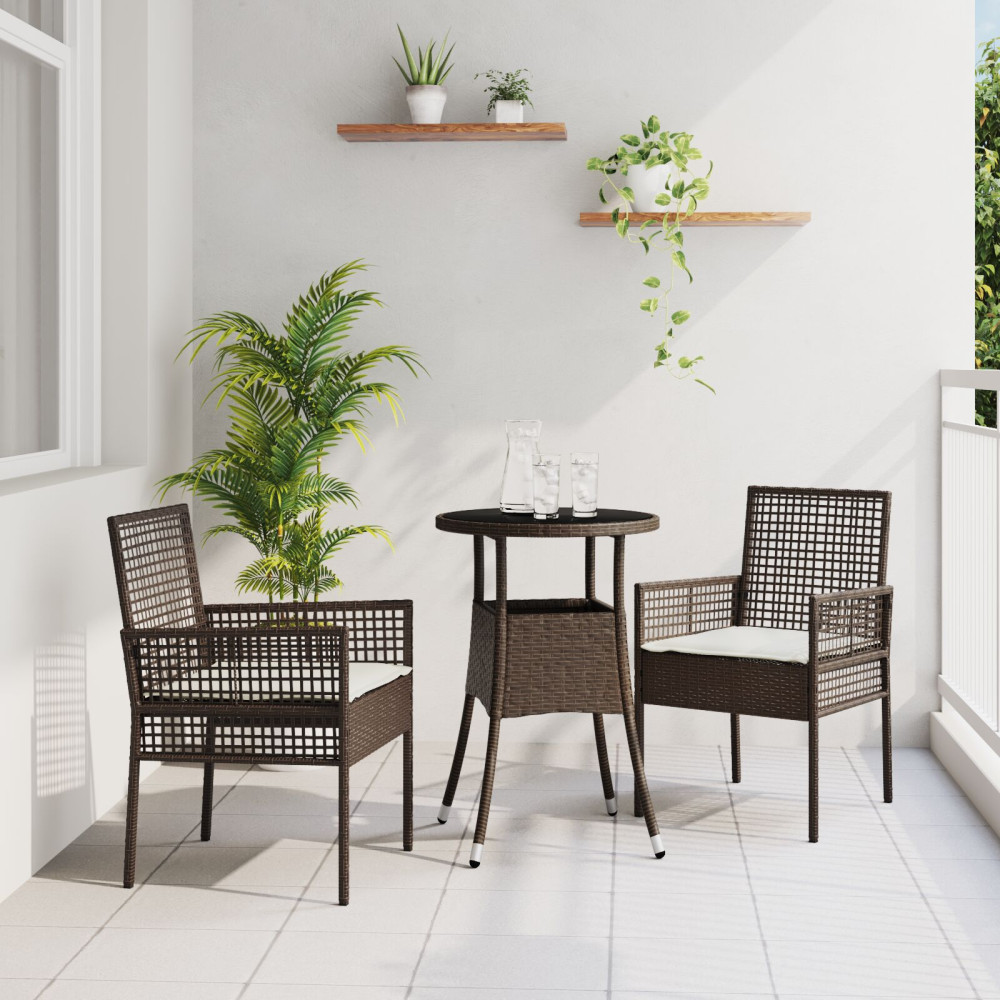Produktbild för Trädgårdsmöbelset 3 pcs Brun konstrotting