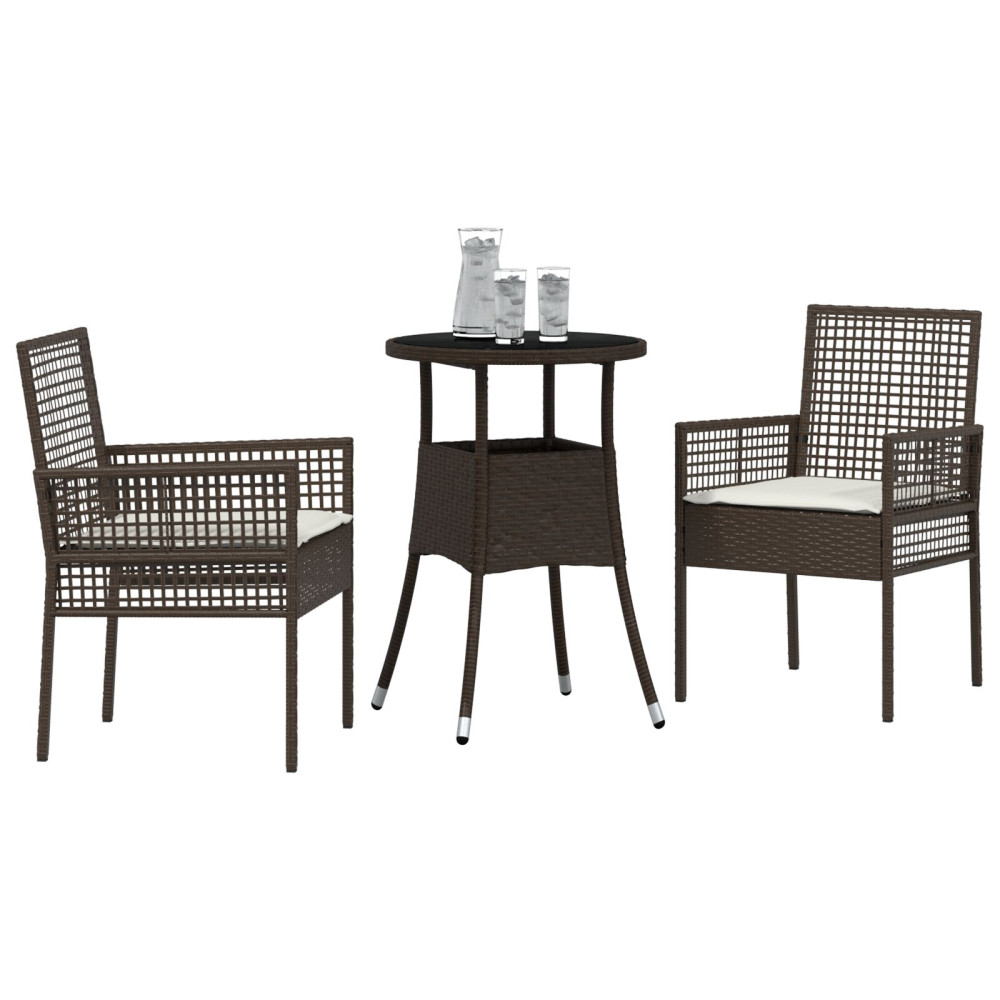 Produktbild för Trädgårdsmöbelset 3 pcs Brun konstrotting