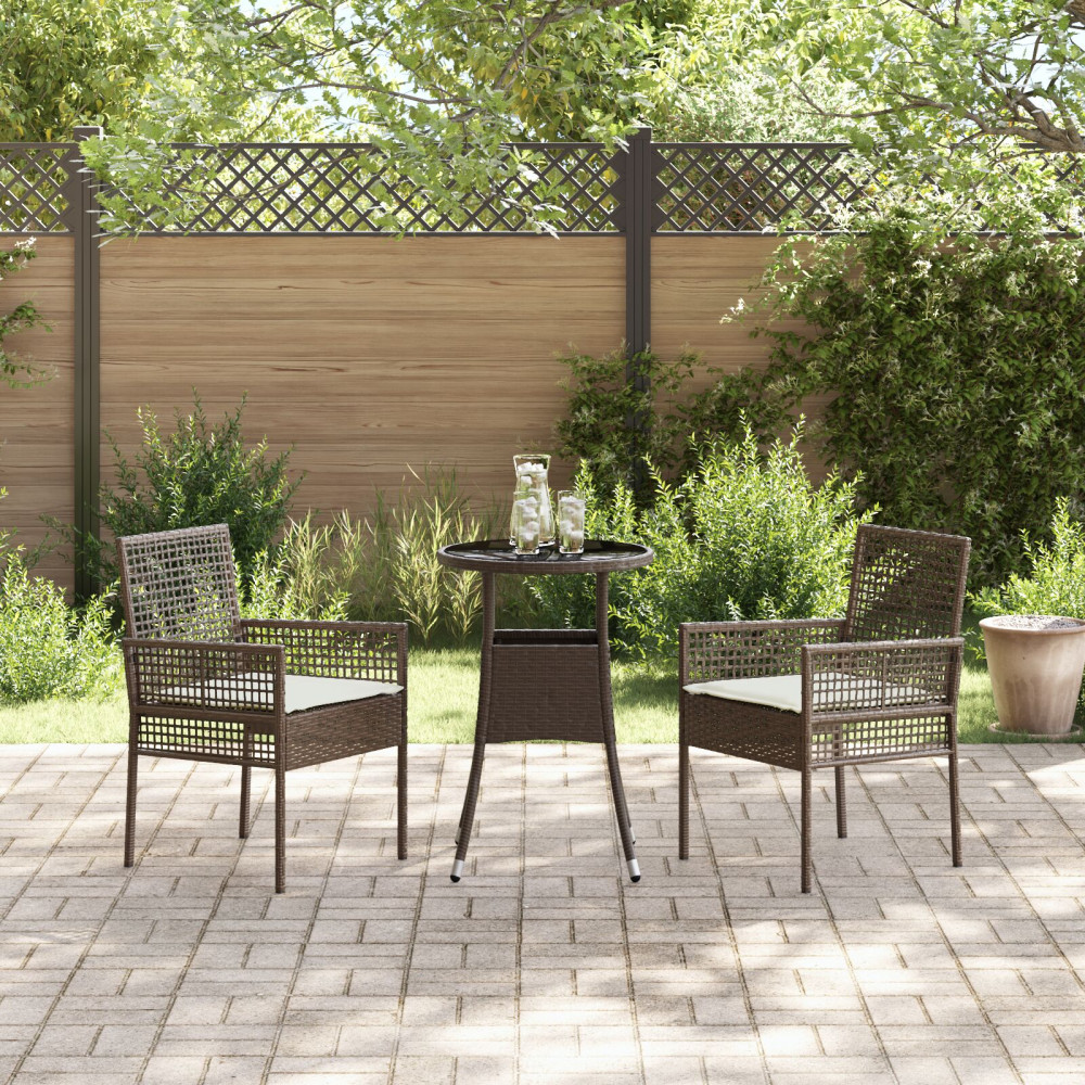 Produktbild för Trädgårdsmöbelset 3 pcs Brun konstrotting
