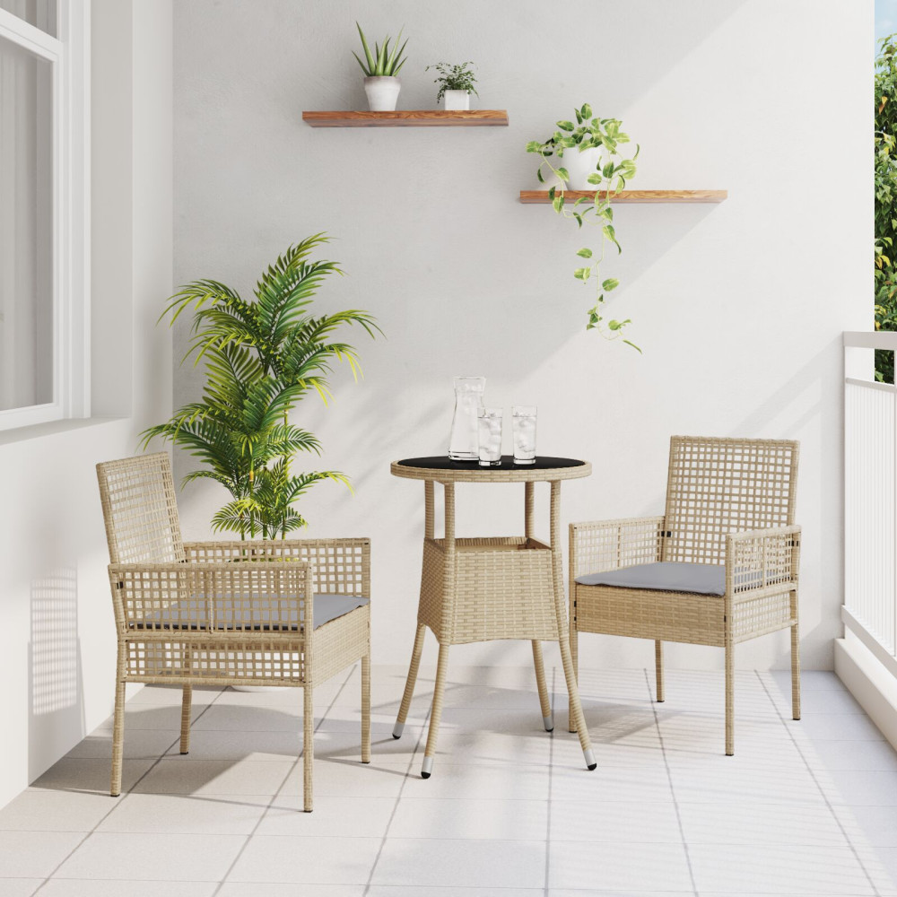 Produktbild för Trädgårdsmöbelset 3 pcs Beige konstrotting