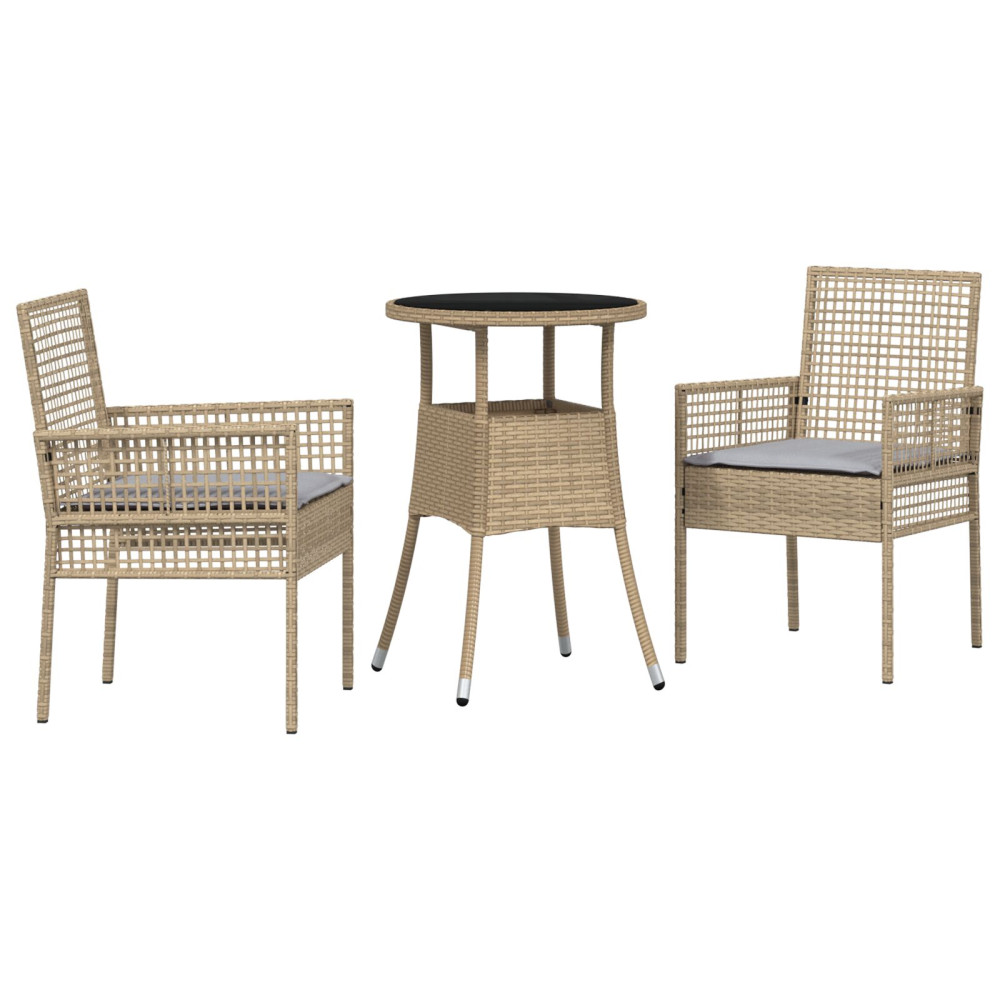Produktbild för Trädgårdsmöbelset 3 pcs Beige konstrotting