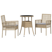 Produktbild för Trädgårdsmöbelset 3 pcs Beige konstrotting