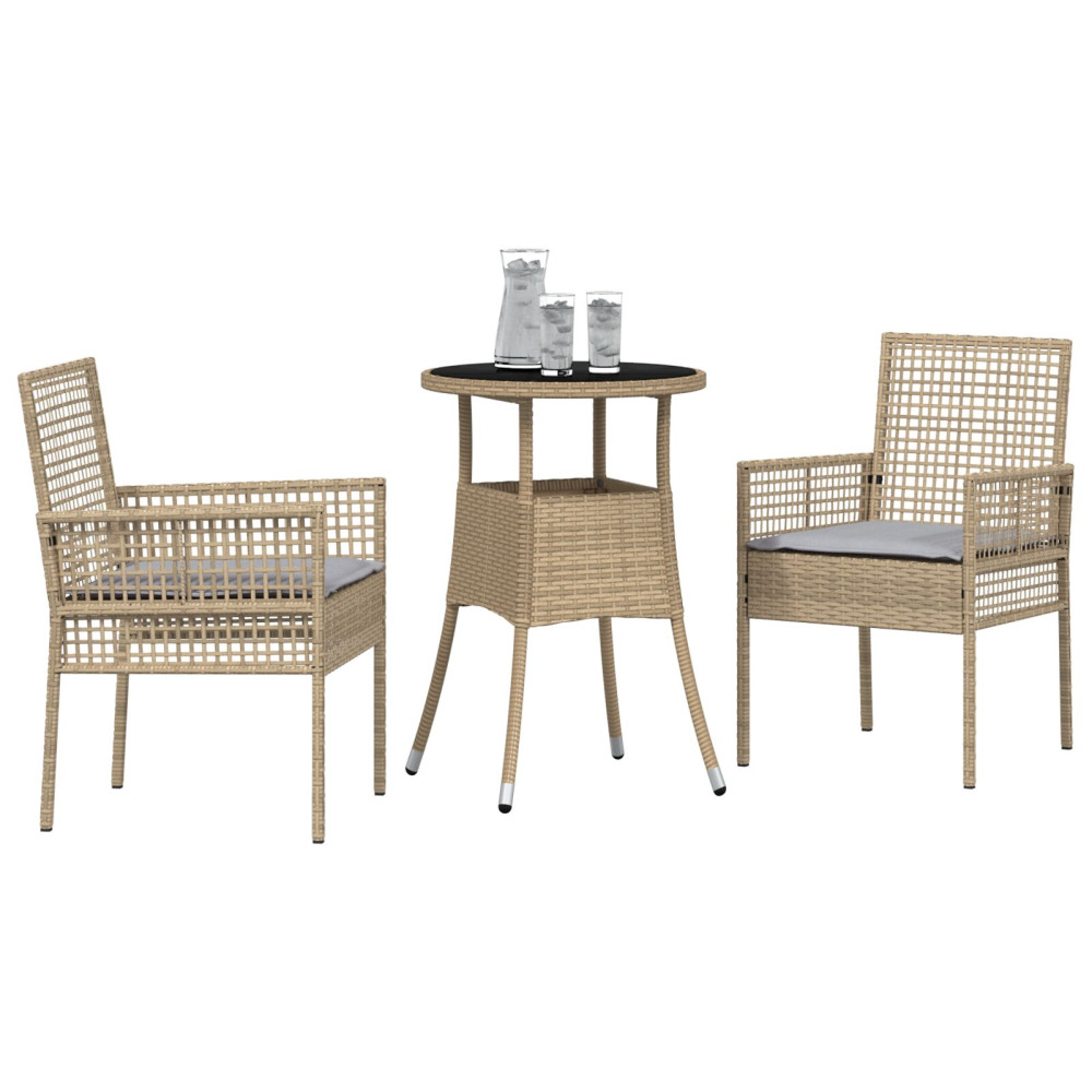 Produktbild för Trädgårdsmöbelset 3 pcs Beige konstrotting
