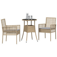 Produktbild för Trädgårdsmöbelset 3 pcs Beige konstrotting