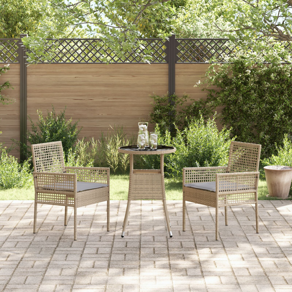 Produktbild för Trädgårdsmöbelset 3 pcs Beige konstrotting