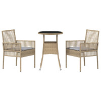 Produktbild för Trädgårdsmöbelset 3 pcs Beige konstrotting