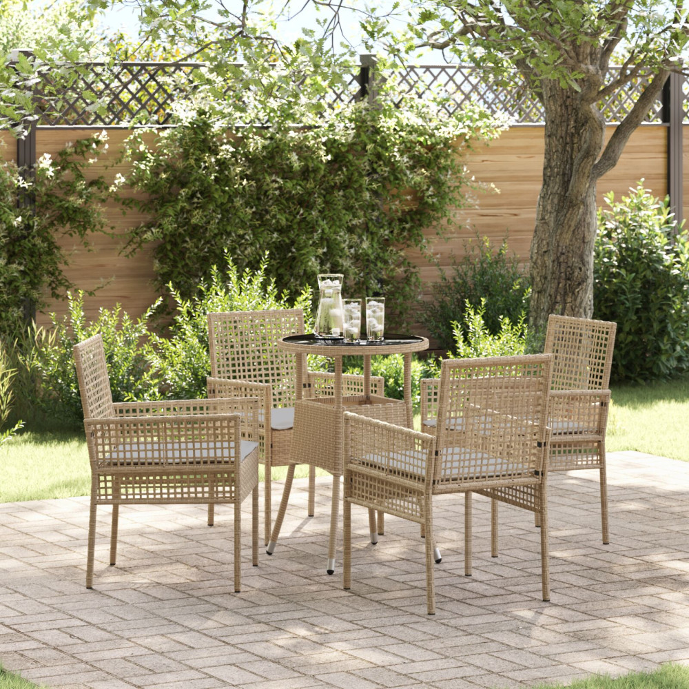 Produktbild för Trädgårdsmöbelset 5 pcs Beige konstrotting