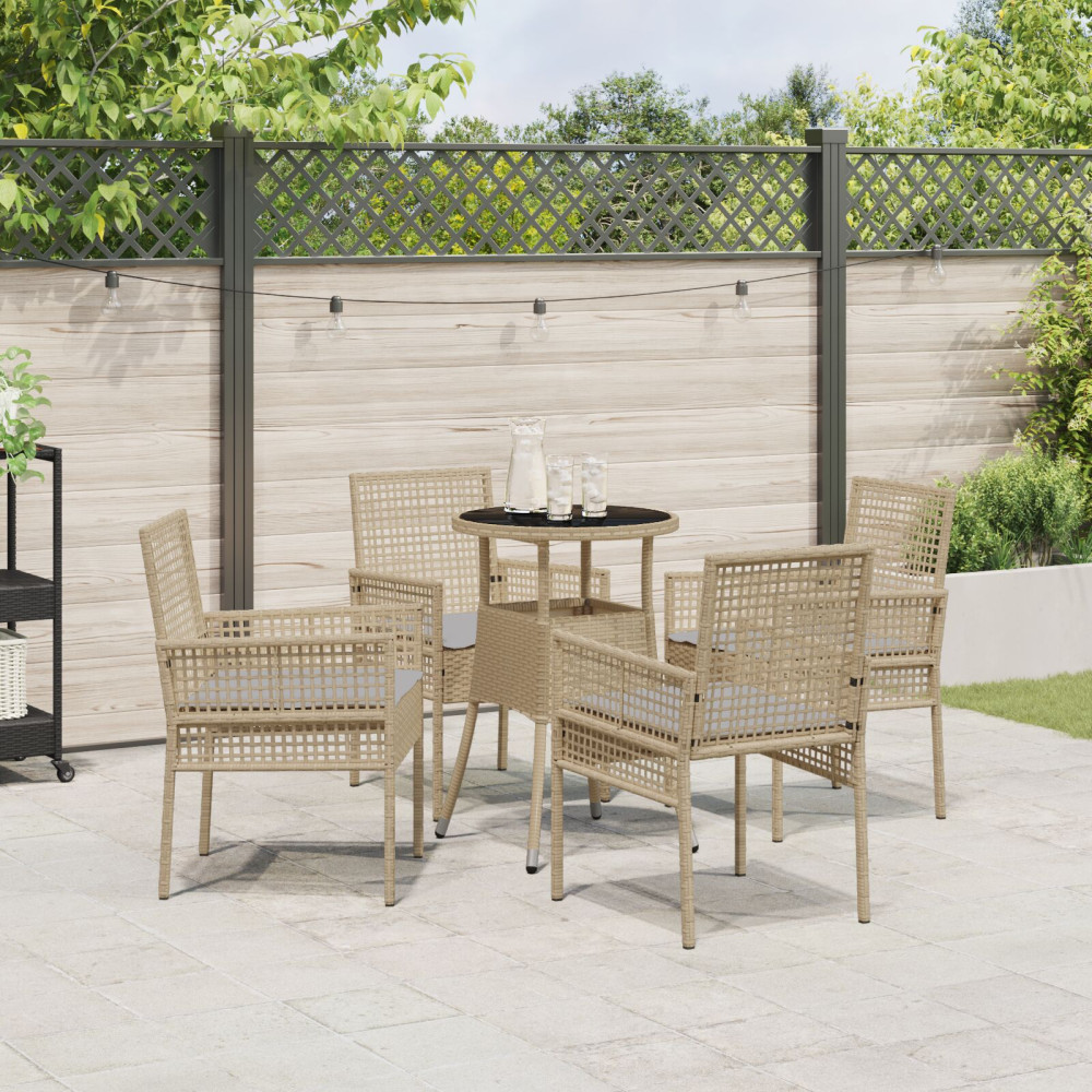 Produktbild för Trädgårdsmöbelset 5 pcs Beige konstrotting