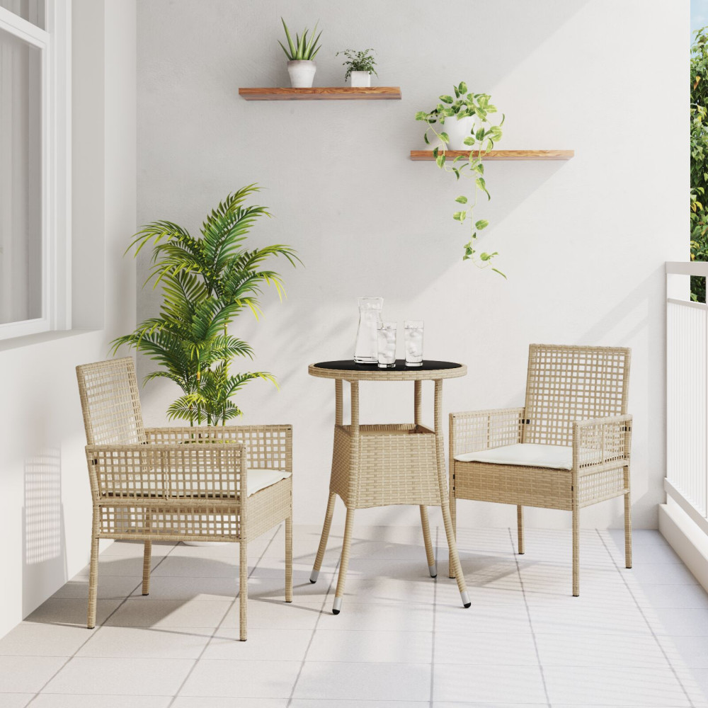 Produktbild för Trädgårdsmöbelset 3 pcs Beige konstrotting