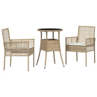 Produktbild för Trädgårdsmöbelset 3 pcs Beige konstrotting