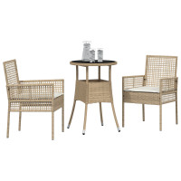 Produktbild för Trädgårdsmöbelset 3 pcs Beige konstrotting