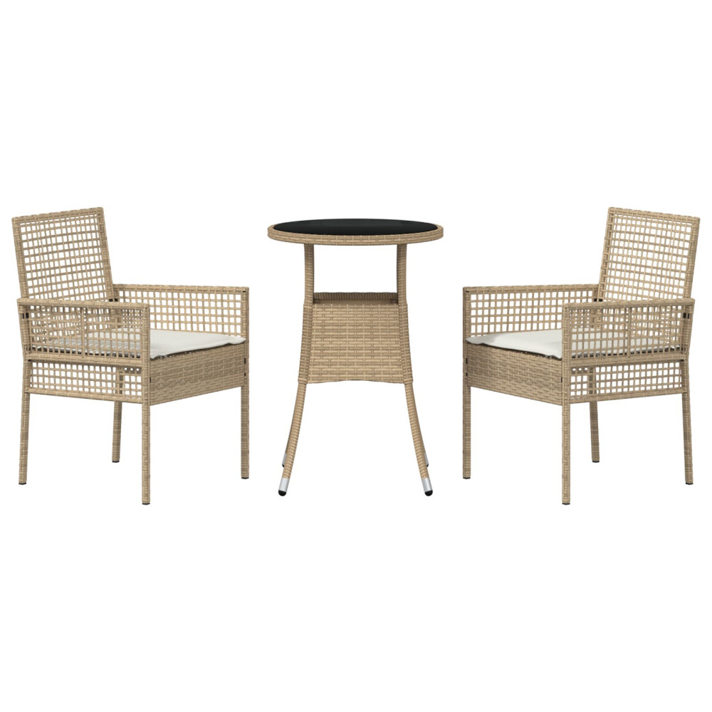 Produktbild för Trädgårdsmöbelset 3 pcs Beige konstrotting