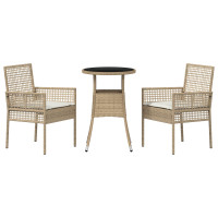 Produktbild för Trädgårdsmöbelset 3 pcs Beige konstrotting