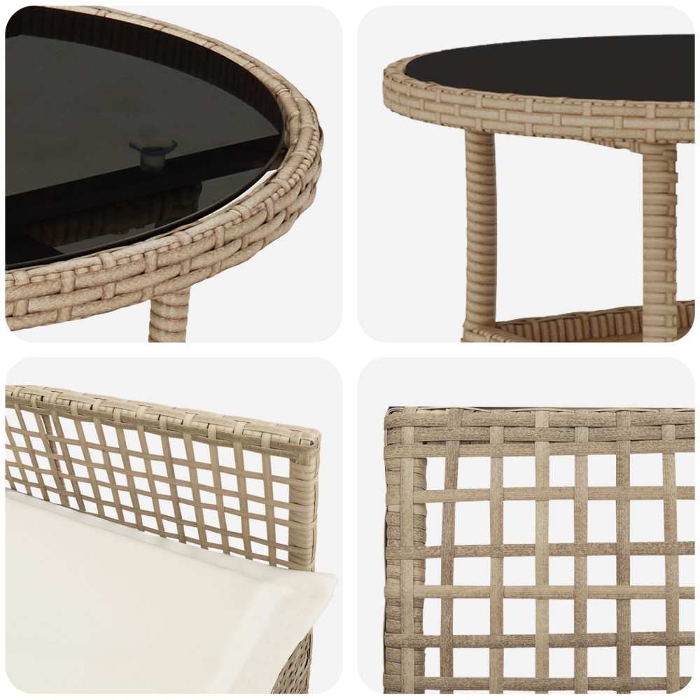 Produktbild för Trädgårdsmöbelset 3 pcs Beige konstrotting
