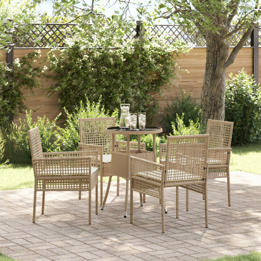 Produktbild för Trädgårdsmöbelset 5 pcs Beige konstrotting