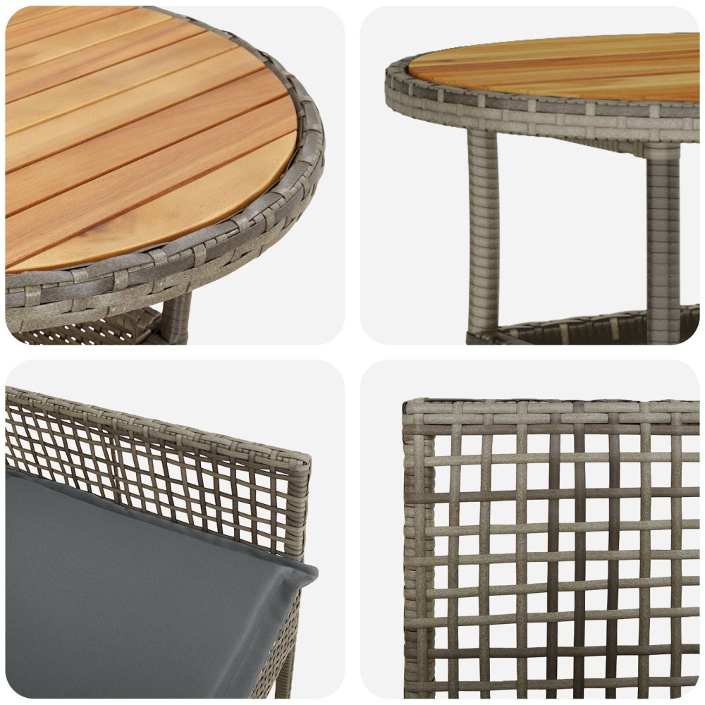 Produktbild för Trädgårdsmöbelset 3 pcs Grå konstrotting