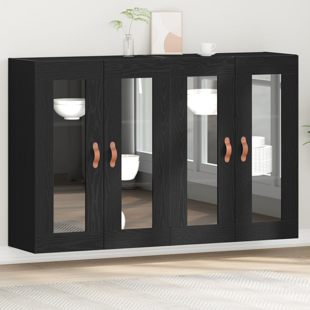Produktbild för Väggskåp 2 pcs Svart Ek 69,5 x 34 x 90 cm Konstruerat trä