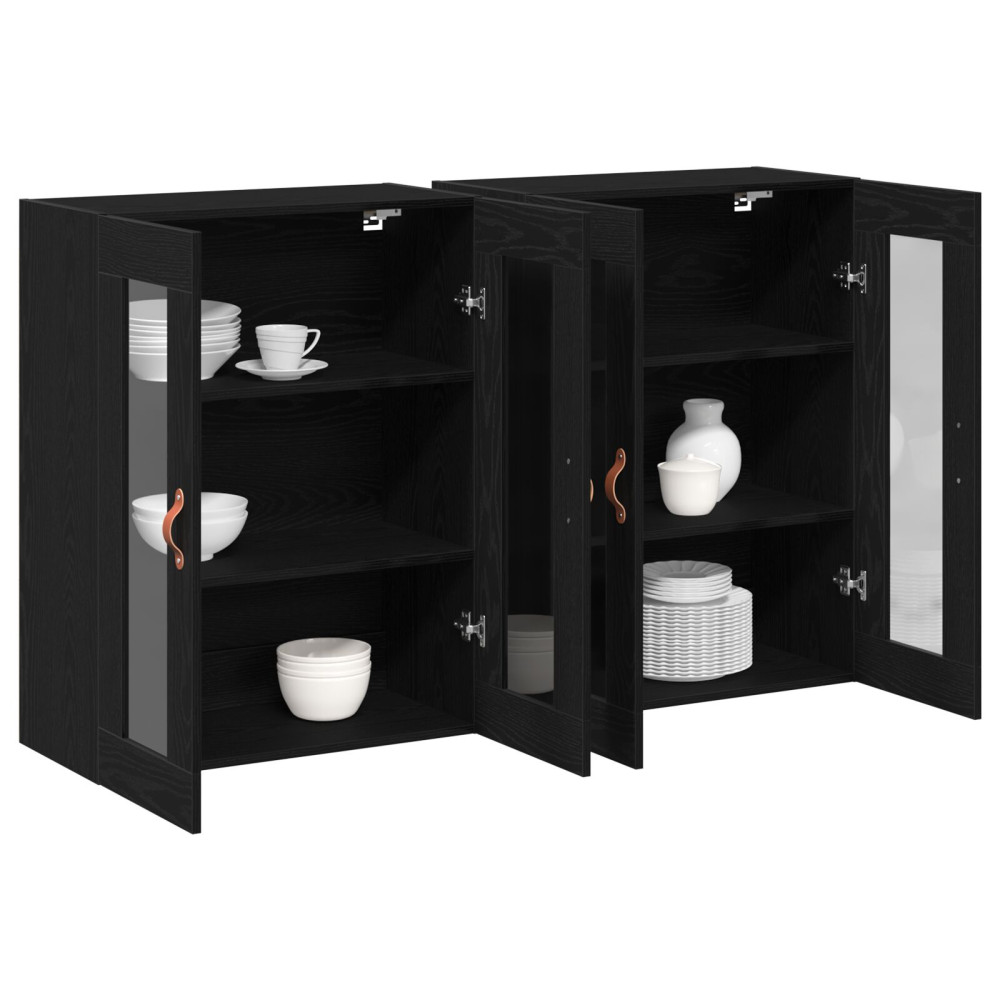 Produktbild för Väggskåp 2 pcs Svart Ek 69,5 x 34 x 90 cm Konstruerat trä
