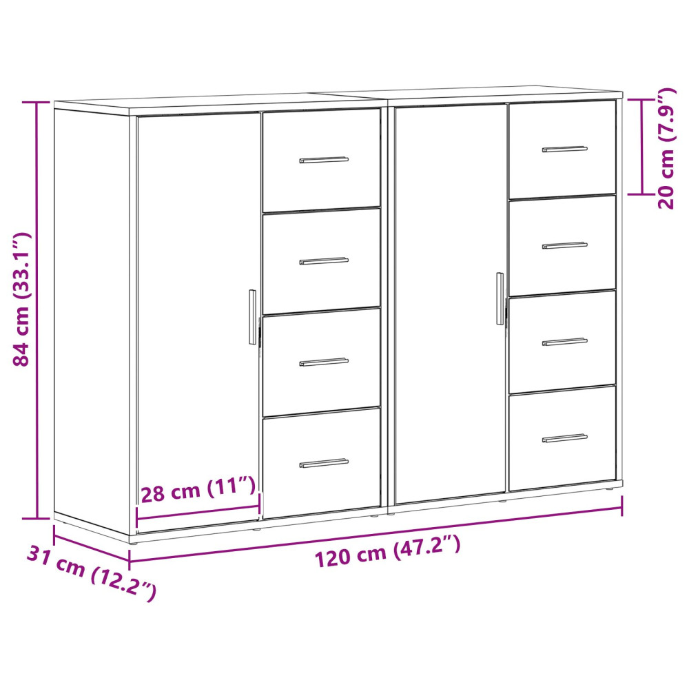 Produktbild för Sideboard 2 pcs Gammalt trä 60 x 31 x 84 cm Konstruerat trä