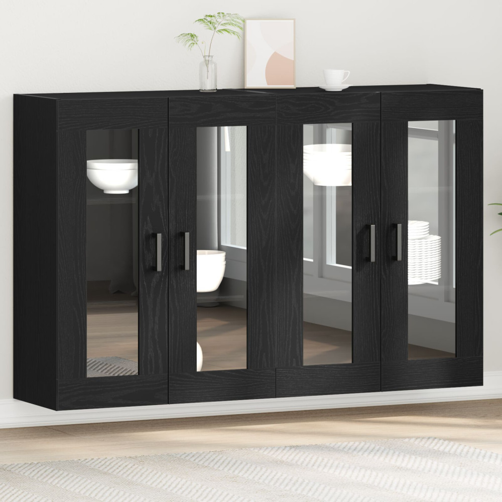 Produktbild för Väggskåp 2 pcs Svart Ek 69,5 x 34 x 90 cm Konstruerat trä