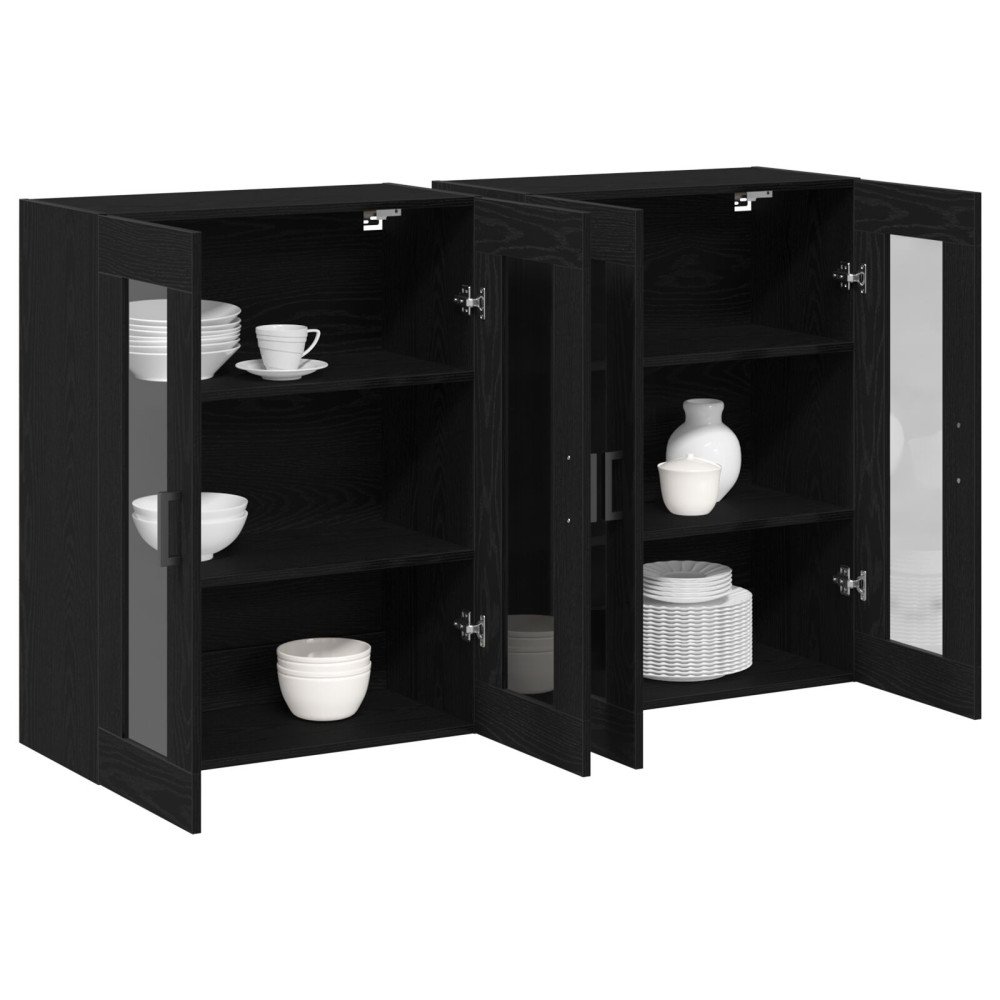 Produktbild för Väggskåp 2 pcs Svart Ek 69,5 x 34 x 90 cm Konstruerat trä