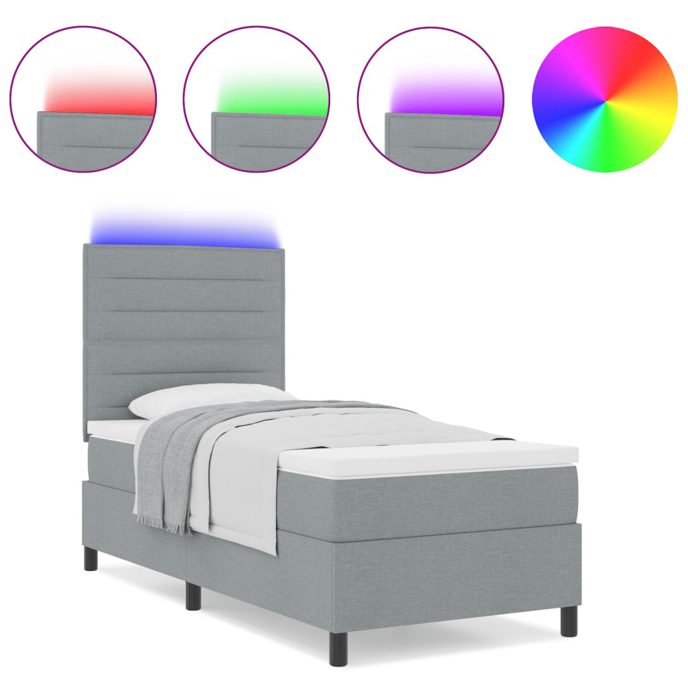 Produktbild för Bäddfjäder med madrass med led Ljusgrå 100 x 200 cm tyg