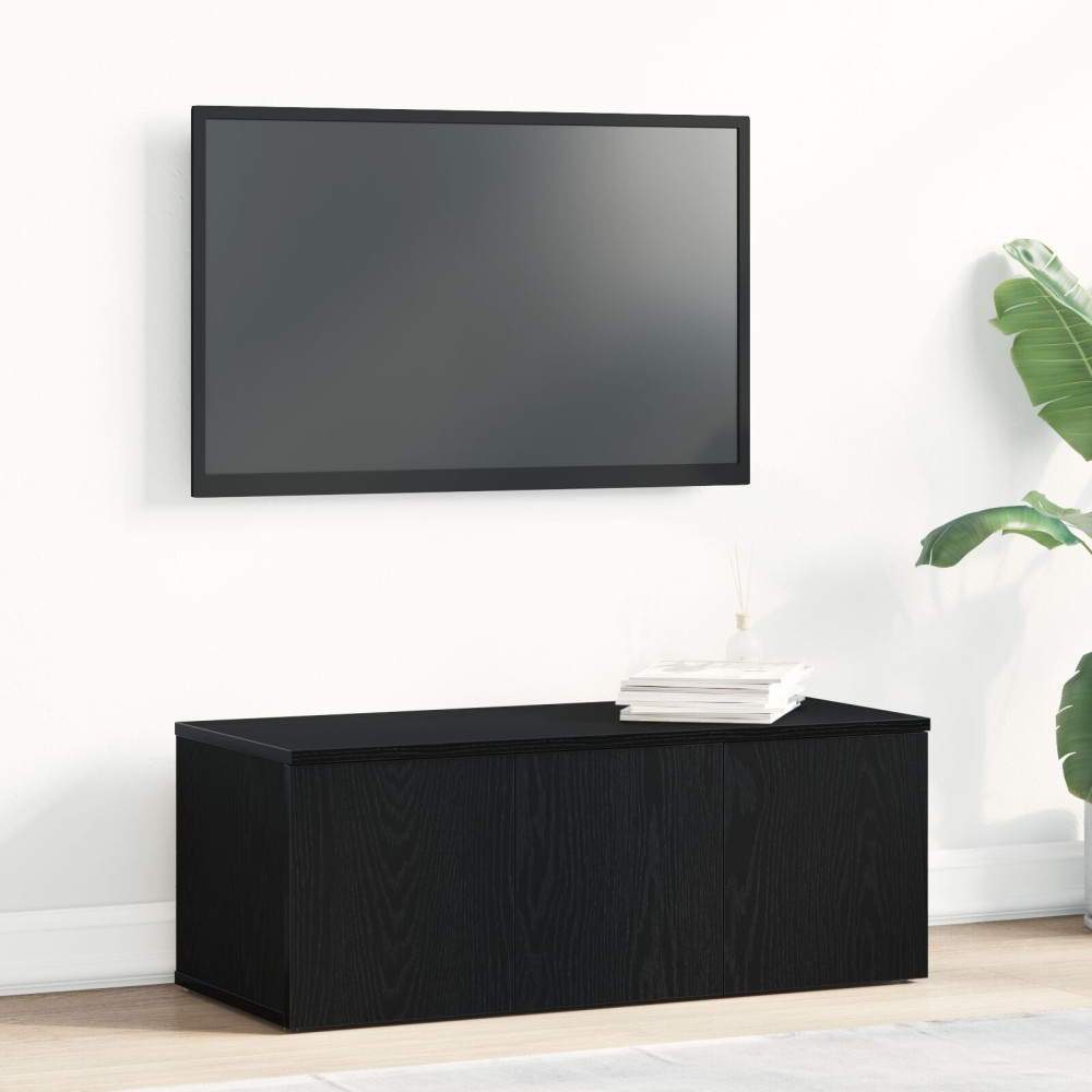 Produktbild för TV-skåp med låda Svart Ek 80x34x30 cm Konstruerat trä