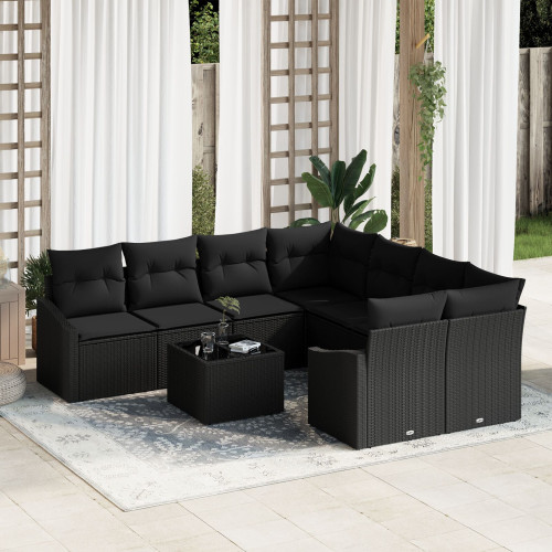 vidaXL Soffset med kudde med lagring 9 pcs Svart konstrotting