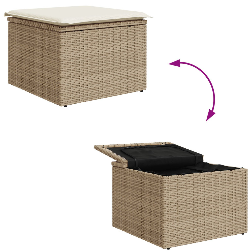 Produktbild för Soffset med kudde 6 pcs Beige och gräddfärgad konstrotting