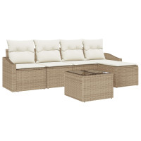 Produktbild för Soffset med kudde 6 pcs Beige och gräddfärgad konstrotting