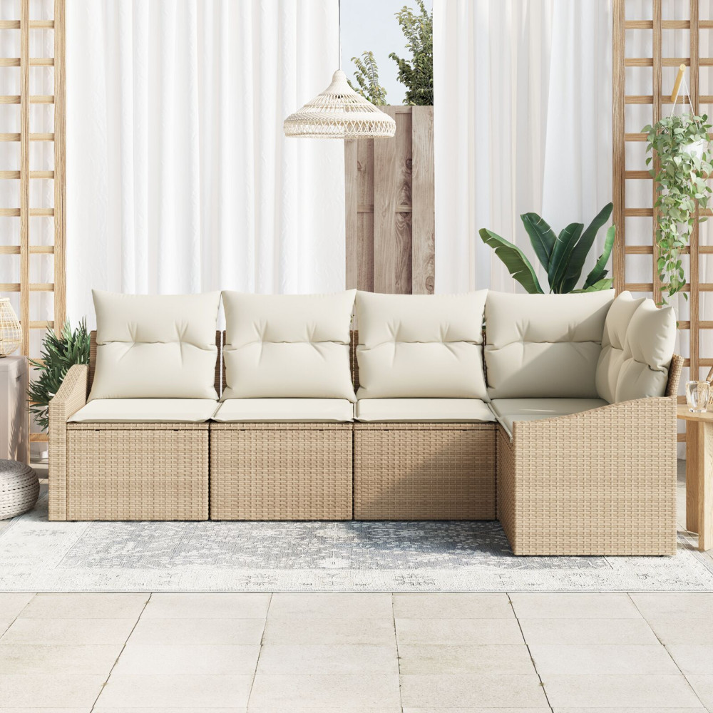 Produktbild för Trädgårdsoffset med kudde 5 pcs Beige och vit konstrotting