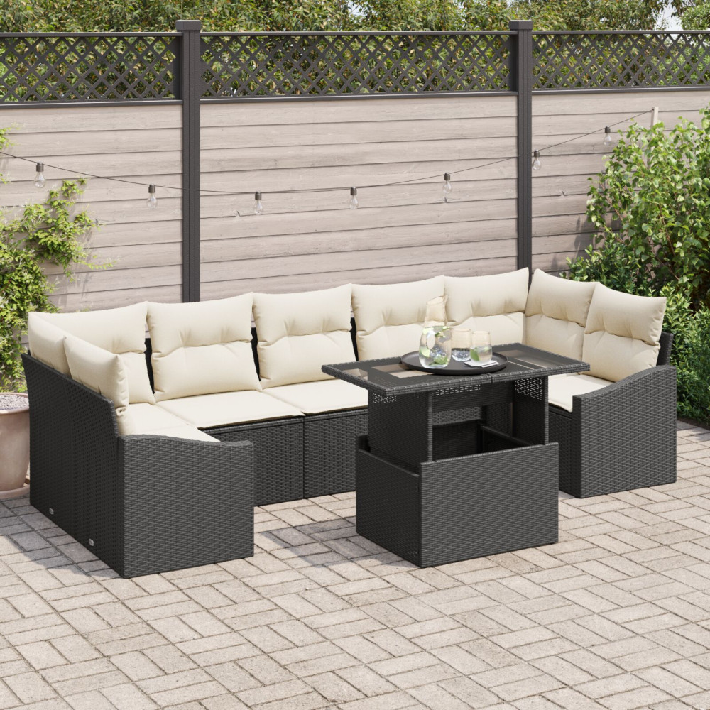 Produktbild för Trädgårdsoffset med lagring 8 pcs Svart Poly rattan