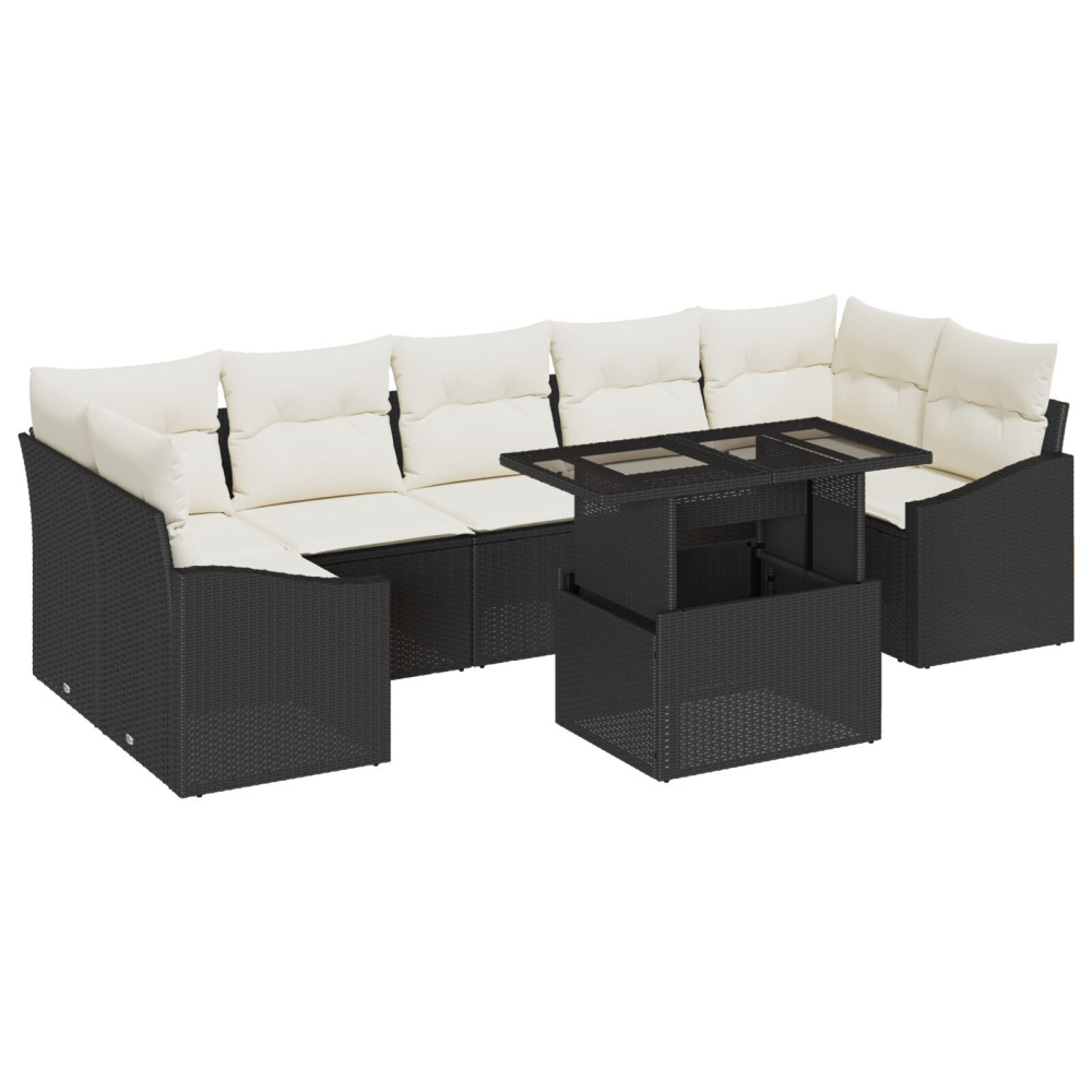 Produktbild för Trädgårdsoffset med lagring 8 pcs Svart Poly rattan